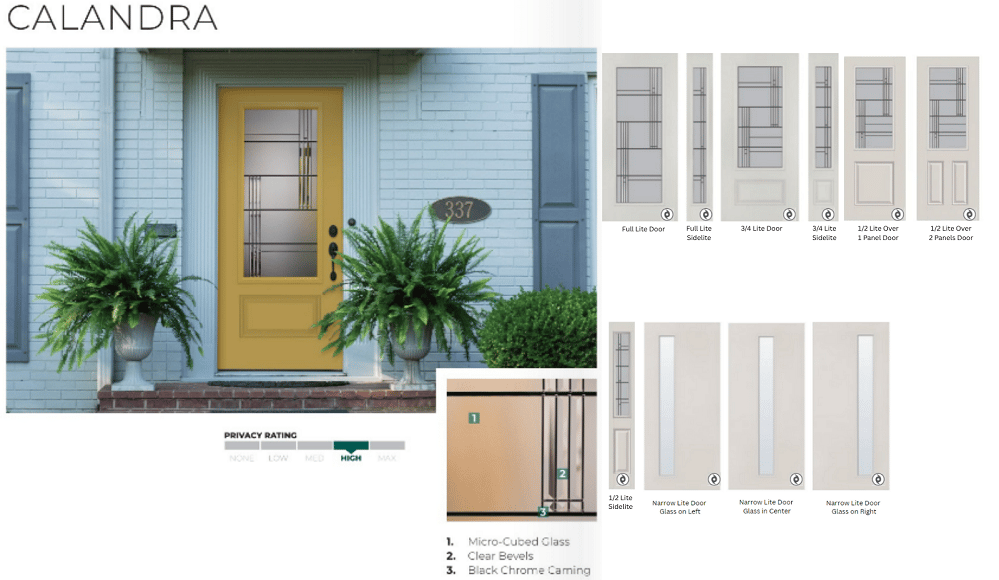 Calandra  Glass Exterior Impact Entry Doors Options (Plastpro)